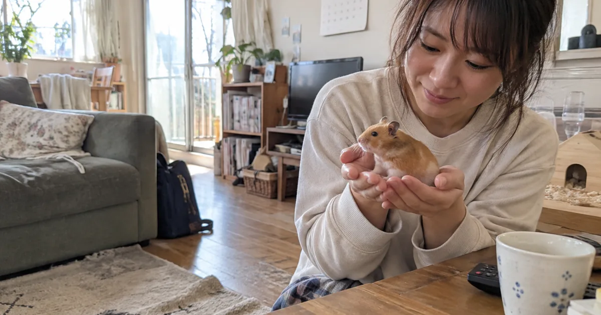 両手にのったゴールデンハムスター